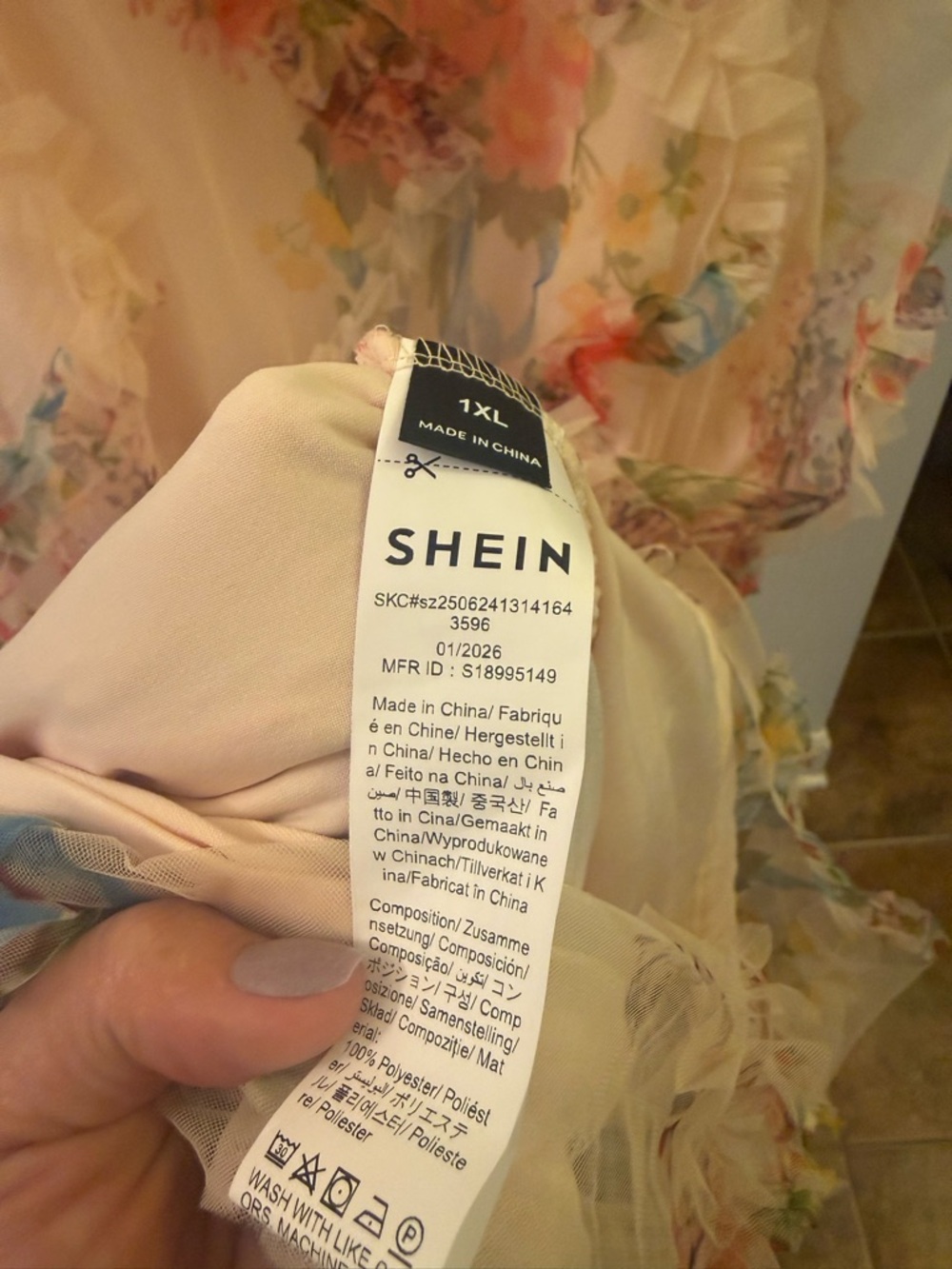 SHEIN Apricot Midi Dress with Pink & Blue Floral Print - Picture 7 of 8